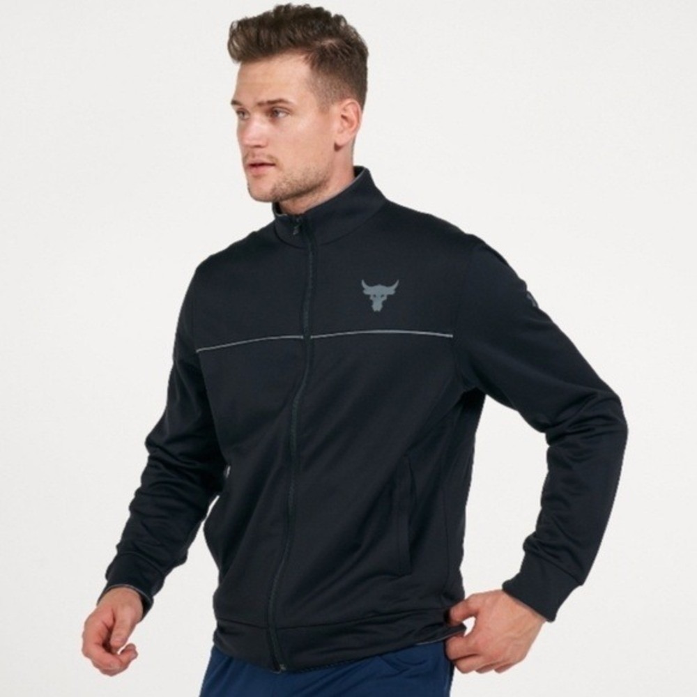 Under Armour Project Rock Track Jacket Black‎ Mens Size LG Loose Fit Full Zip
